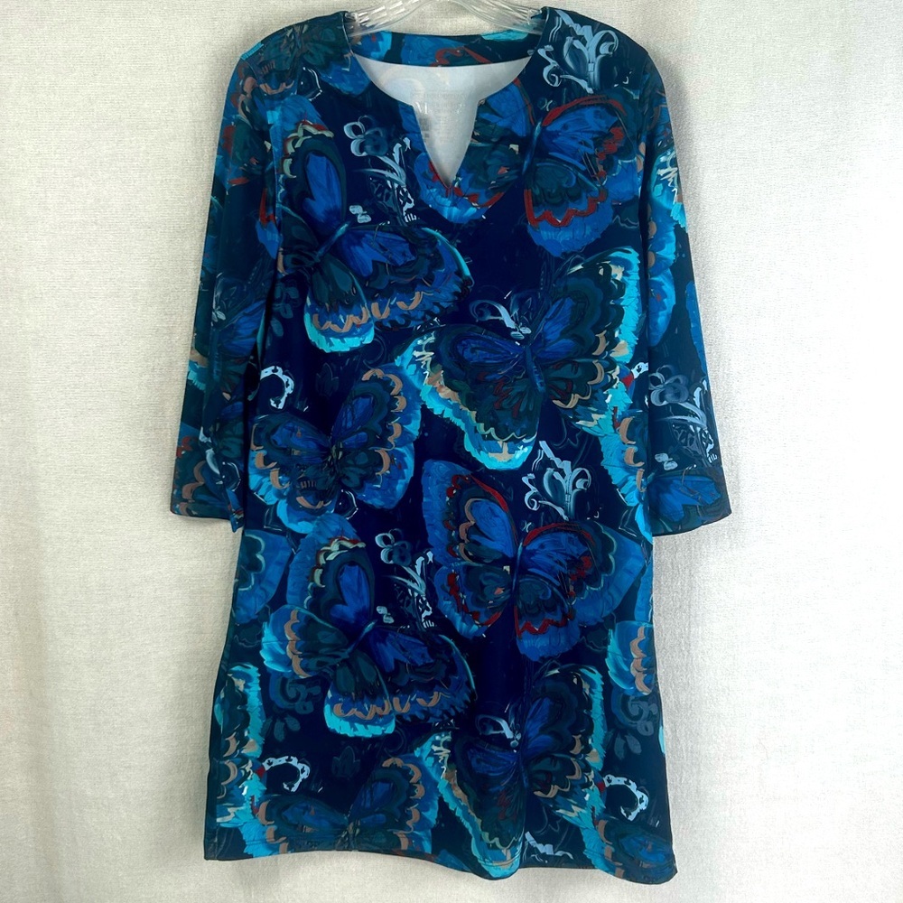 Light Bare UPF 50+ UV Protection Blue Butterfly Dress Outdoor Swim Golf Medium
